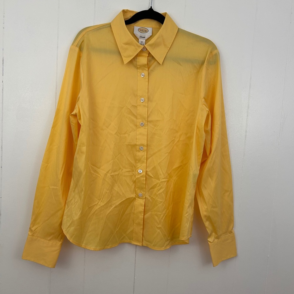 Talbots Womens Yellow Stretch Cotton Button Down Long Sleeve Shirt Size 10